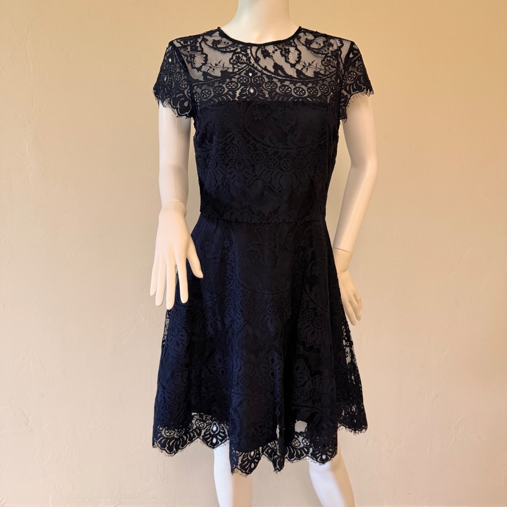 BB Dakota Women's Navy‎ Blue Lace Fit and Flare Dress Open Back Size 8